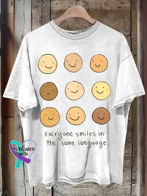 Everyone Smiles In The Same Language Be Kind Mental Health Awareness T-Shirt White / S