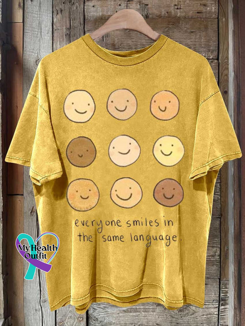 Everyone Smiles In The Same Language Be Kind Mental Health Awareness T-Shirt Yellow / S