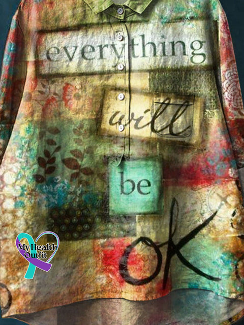 Everything Will Be Ok Art Print Casual Cotton And Linen Shirt