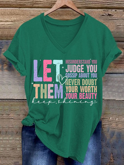 Women'S Retro Let Them Never Doubt Your Worth Your Beauty Print T-Shirt