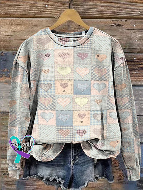 Fabric Heart Patchwork Decorative Pattern Casual Sweatshirt Multicolor / S