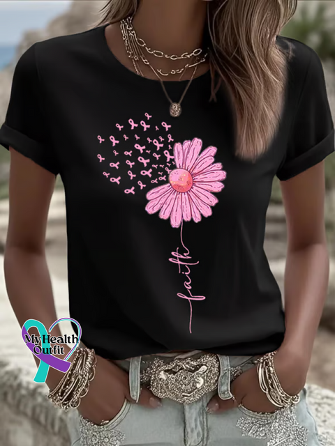 Faith Breast Cancer Awareness Print T shirt Black / S