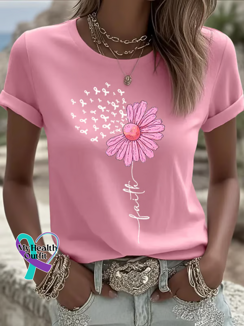 Faith Breast Cancer Awareness Print T shirt LightPink / S