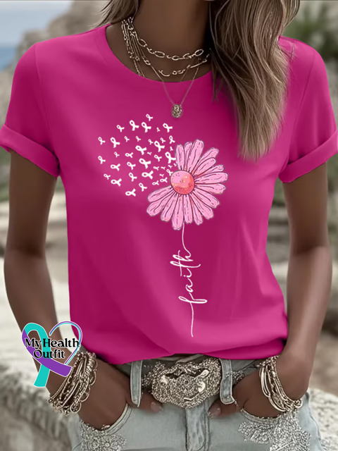 Faith Breast Cancer Awareness Print T shirt Pink / S