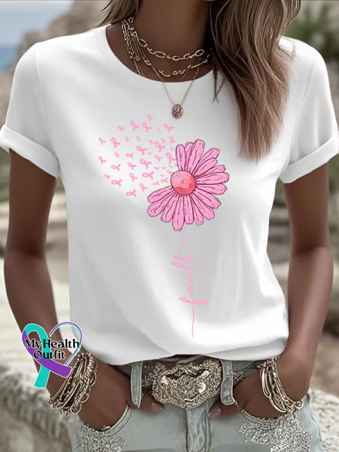 Faith Breast Cancer Awareness Print T shirt White / S