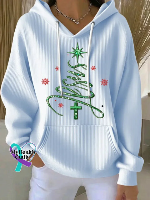 Faith Christmas Tree Casual Hoodie Sweatshirt Blue / S