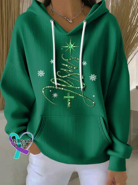 Faith Christmas Tree Casual Hoodie Sweatshirt Green / S