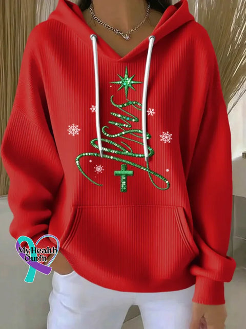 Faith Christmas Tree Casual Hoodie Sweatshirt Red / S
