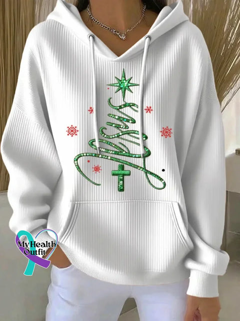 Faith Christmas Tree Casual Hoodie Sweatshirt White / S