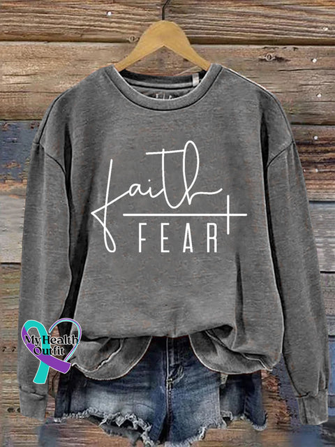 Faith Cross Fear Verse Religious Outfit Church Christian Casual Sweatshirt Grey / S