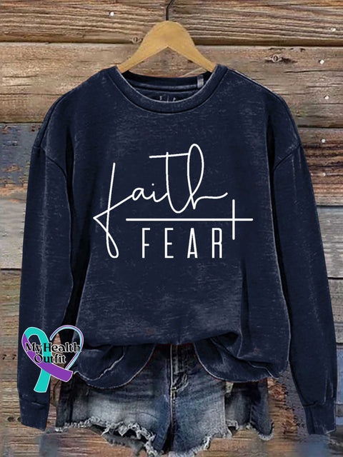 Faith Cross Fear Verse Religious Outfit Church Christian Casual Sweatshirt Navyblue / S