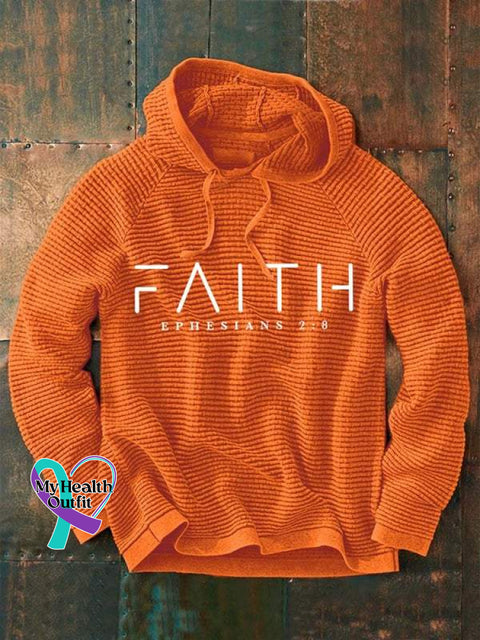 Faith Ephesians 2:8 Verse Religious Outfit Church Christian Print Hoodie Orange / S