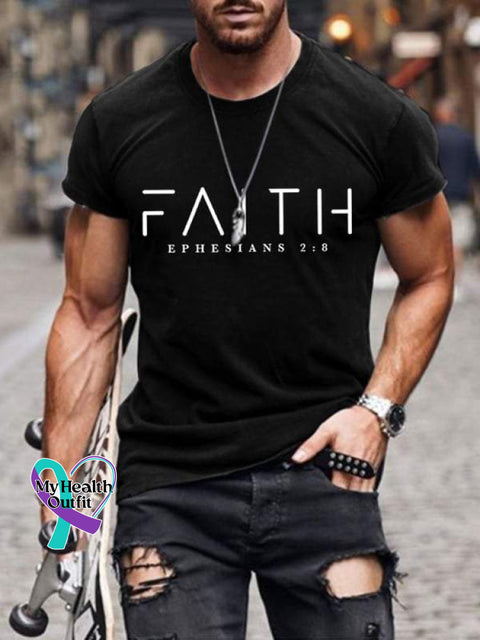 Faith Ephesians 2:8 Verse Religious Outfit Church Christian Print T-Shirt Black / S