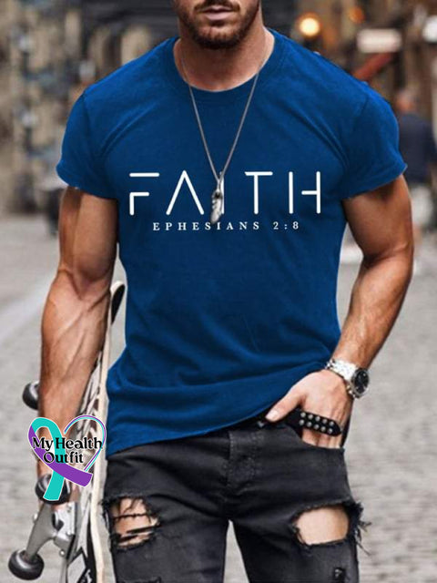 Faith Ephesians 2:8 Verse Religious Outfit Church Christian Print T-Shirt Blue / S