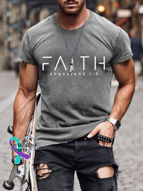Faith Ephesians 2:8 Verse Religious Outfit Church Christian Print T-Shirt Grey / S