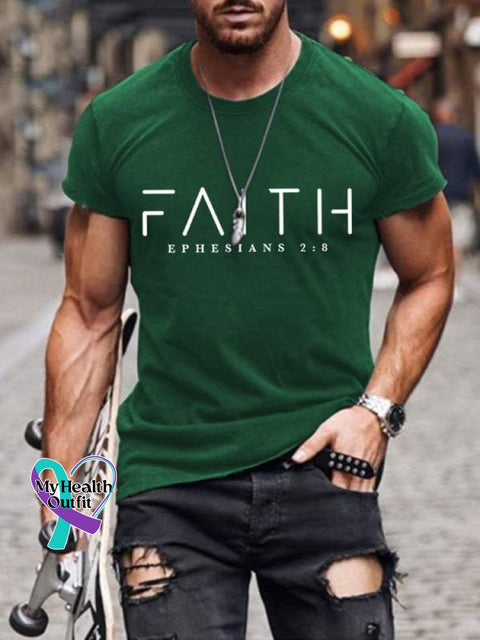 Faith Ephesians 2:8 Verse Religious Outfit Church Christian Print T-Shirt Navyblue / L
