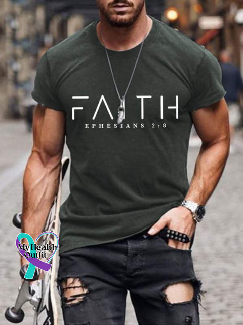 Faith Ephesians 2:8 Verse Religious Outfit Church Christian Print T-Shirt Olive Green / S
