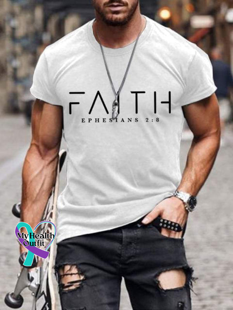 Faith Ephesians 2:8 Verse Religious Outfit Church Christian Print T-Shirt White / S