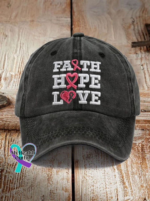 Faith Hope Love Breast Cancer Awareness Cap Black / One-Size