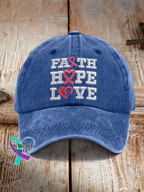 Faith Hope Love Breast Cancer Awareness Cap Blue / One-Size