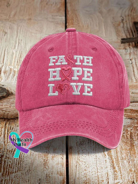 Faith Hope Love Breast Cancer Awareness Cap Fuchsia / One-Size