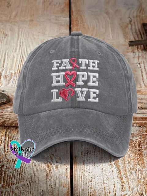 Faith Hope Love Breast Cancer Awareness Cap Grey / One-Size