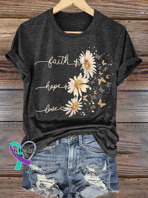 Faith Hope Love Daisy Butterfly T-shirt Black / S