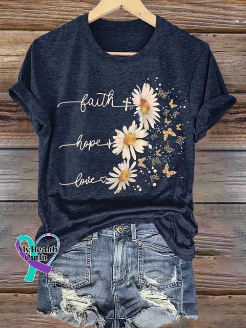 Faith Hope Love Daisy Butterfly T-shirt Blue / S