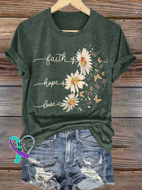 Faith Hope Love Daisy Butterfly T-shirt Green / S