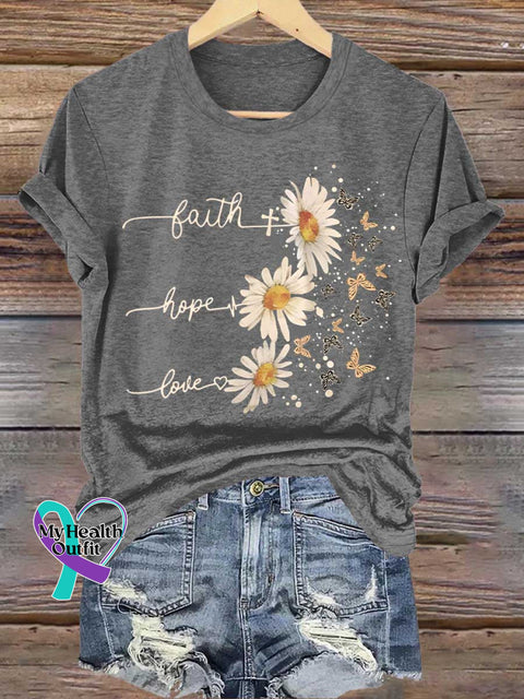 Faith Hope Love Daisy Butterfly T-shirt Grey / S