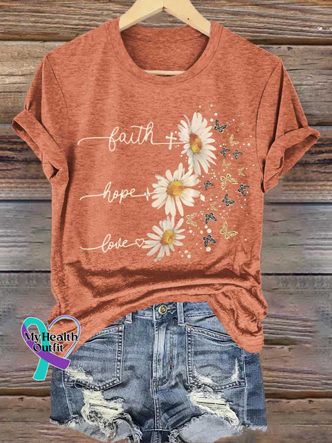 Faith Hope Love Daisy Butterfly T-shirt Orange / S