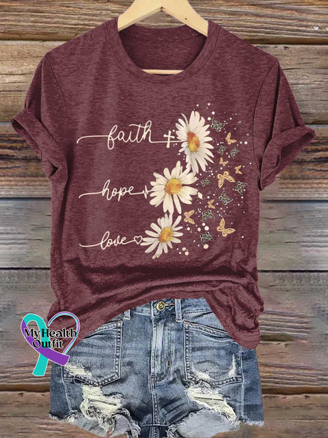 Faith Hope Love Daisy Butterfly T-shirt Red / S