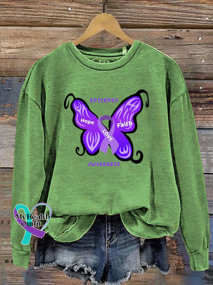 Faith Hope Love Epilepsy Awareness Print Casual Crew Neck Sweatshirt Green / S