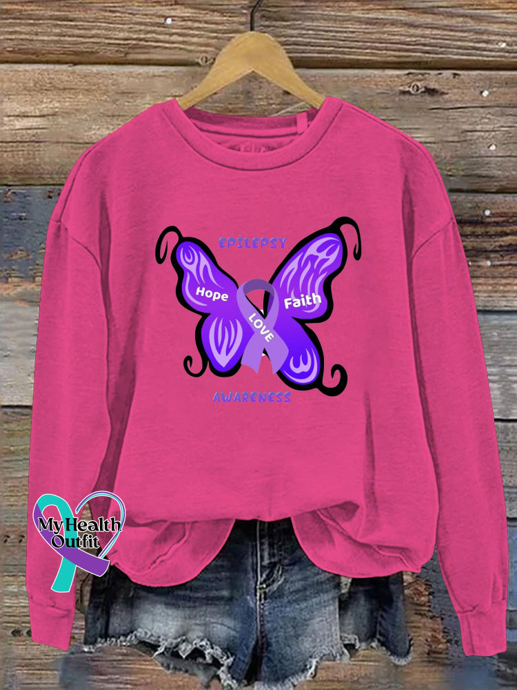 Faith Hope Love Epilepsy Awareness Print Casual Crew Neck Sweatshirt RoseRed / S