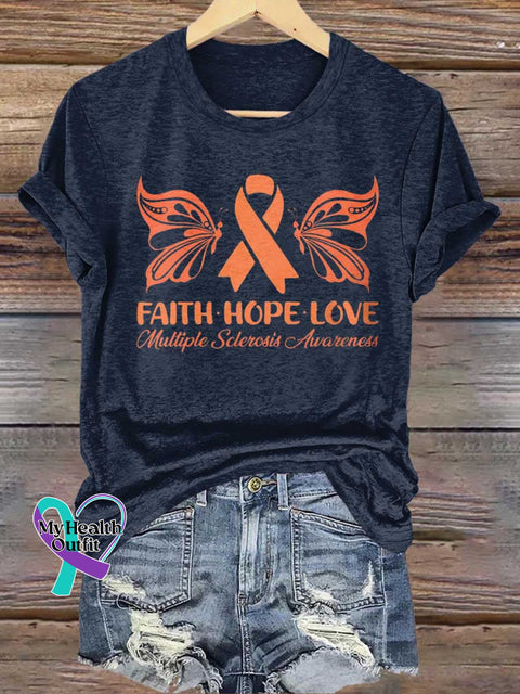 FAITH HOPE LOVE Multiple Sclerosis Awareness T-shirt Blue / S