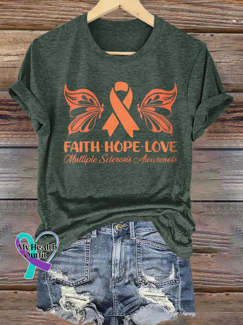 FAITH HOPE LOVE Multiple Sclerosis Awareness T-shirt Green / S