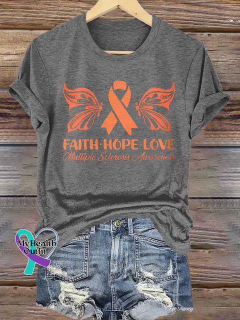 FAITH HOPE LOVE Multiple Sclerosis Awareness T-shirt Grey / S