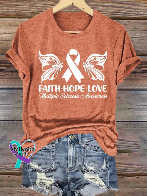 FAITH HOPE LOVE Multiple Sclerosis Awareness T-shirt Orange / S