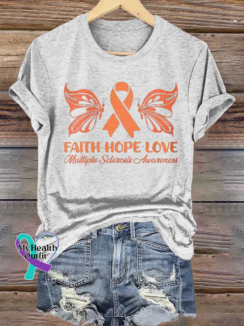 FAITH HOPE LOVE Multiple Sclerosis Awareness T-shirt White / S
