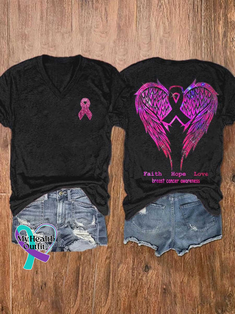 Faith Hope Love Wings Breast Cancer Awareness T-Shirt Multicolor / S