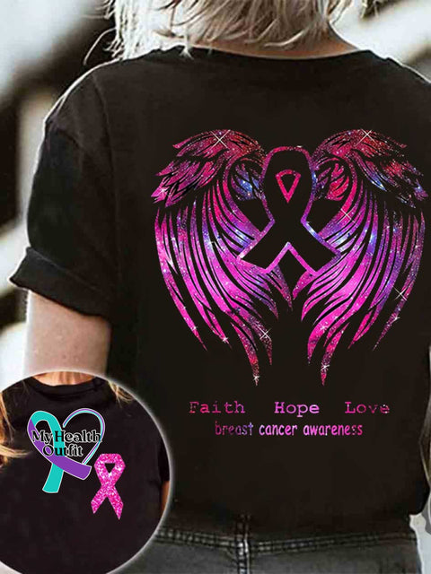 Faith Hope Love Wings Breast Cancer Awareness T-Shirt Multicolor / S