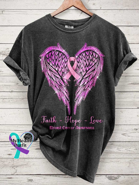 Faith Hope Love Wings Heart And Ribbon Breast Cancer Survivor Awareness T-Shirt Multicolor / S