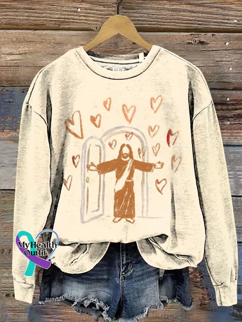 Faith Jesus Print Casual Sweatshirt Multicolor / S