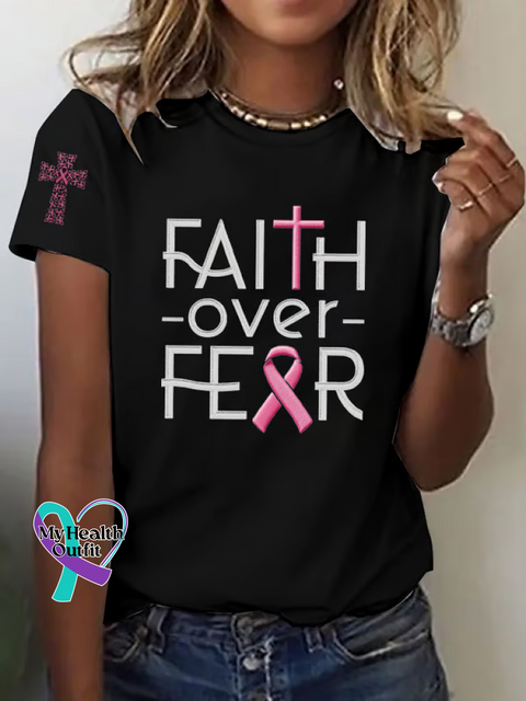 Faith Over Fear Breast Cancer Awareness T shirt Black / S