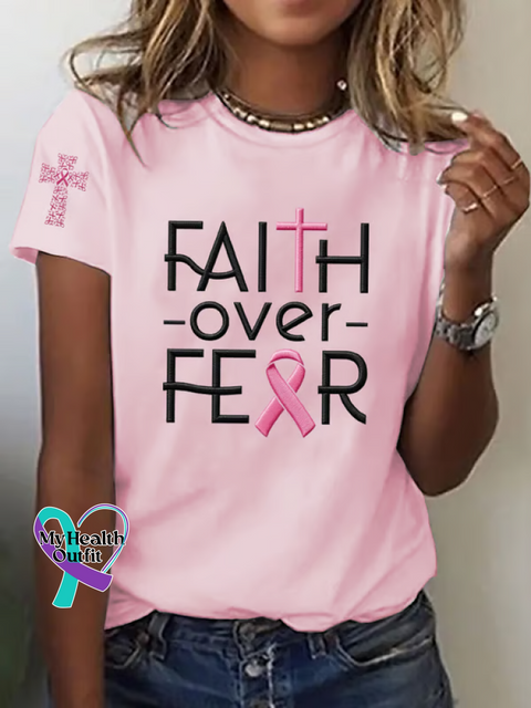 Faith Over Fear Breast Cancer Awareness T shirt LightPink / S