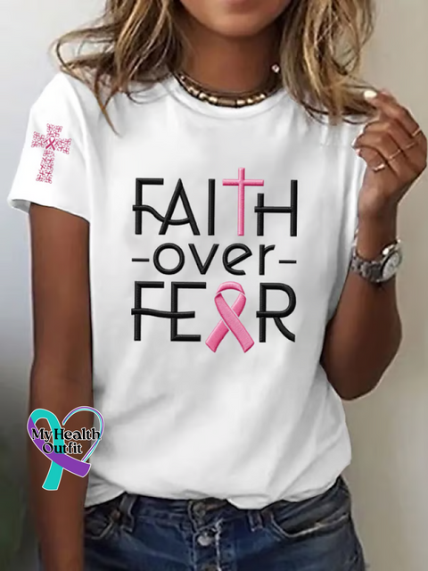 Faith Over Fear Breast Cancer Awareness T shirt White / S