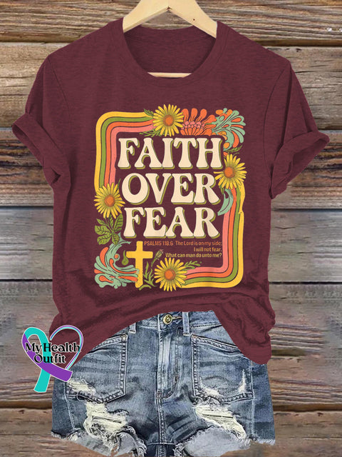 Faith Over Fear Printed Casual Crew Neck Short Sleeve T-Shirt Brown / S