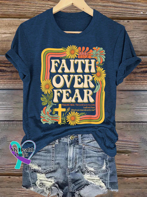 Faith Over Fear Printed Casual Crew Neck Short Sleeve T-Shirt NavyBlue / S