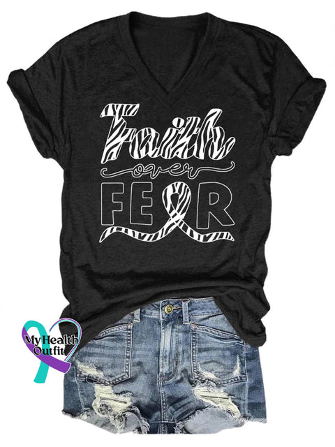 Faith Over Fear V-Neck Casual Short Sleeve T-Shirt Black / S