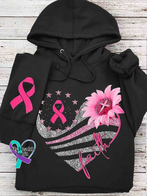 Faith Pink October Art Breast Cancer Hooded Sweatshirt Black / S